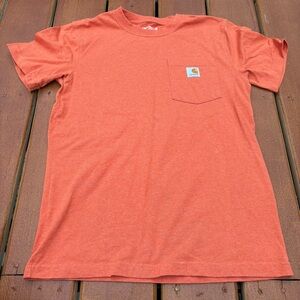 Carhartt Men's Orange Short Sleeve Tee Relaxed Fit Front Pocket Logo